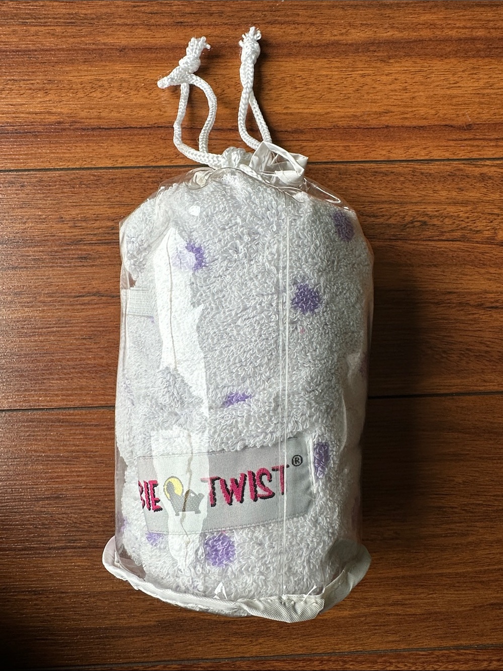 🟣🟣NWT Towel Twist White & Purple Polka Dot Hair Wrap byTurbie Twist🟣🟣